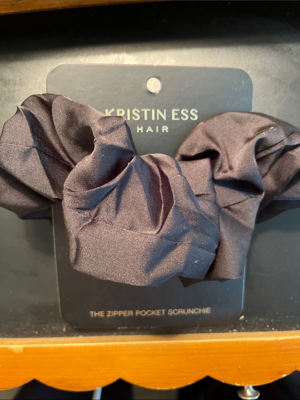 Kristin Ess Hair Black Satin Zipper Pocket Scrunchie